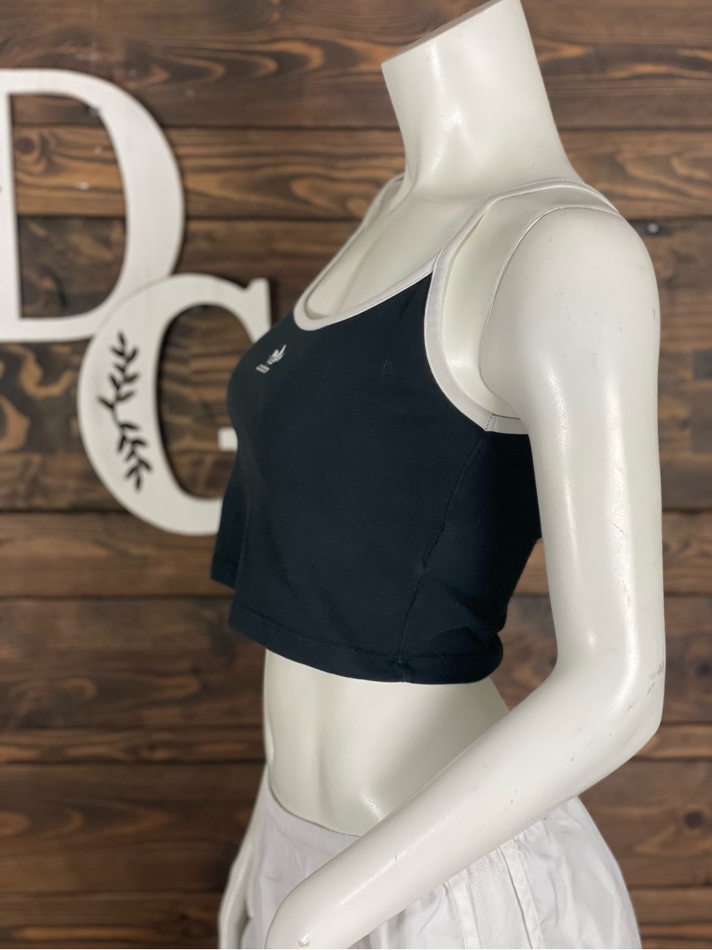 adidas Black Crop Tank Top White Trim Embroidered Trefoil Logo Womens XS - Picture 3 of 8